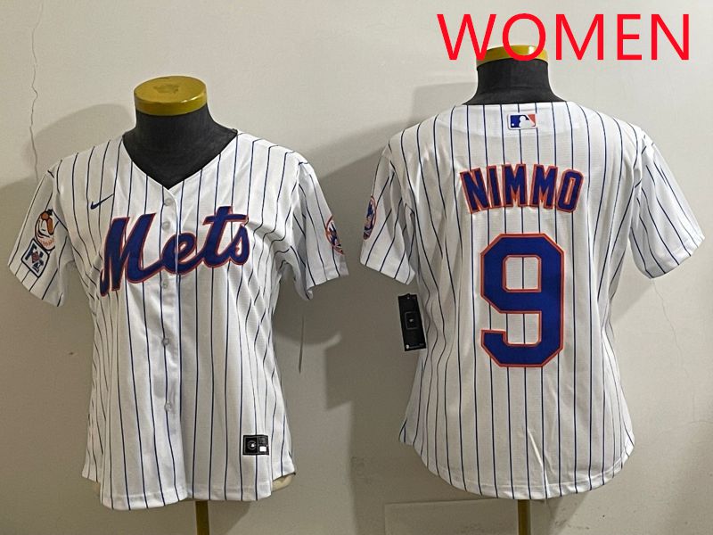 Women 2025 New York Mets #9 Nimmo White Stripe Game Nike MLB Jersey style 4
